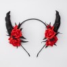 Black horns headband with red realistic rose 