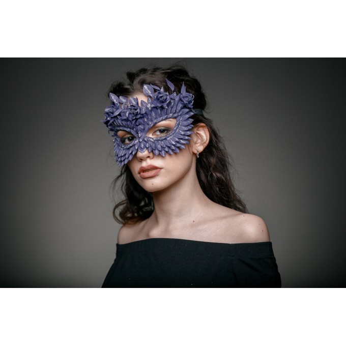 Masquerade mask woman purple&silver with roses, scales