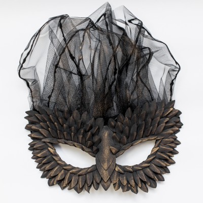 Masquerade mask Black&Gold Dragon with veil