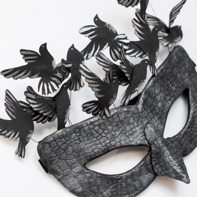 Couples masquerade mask. His and hers masks with birds, orchids, rhinestones for Mardi gras, carnival, cosplay, festival, party.