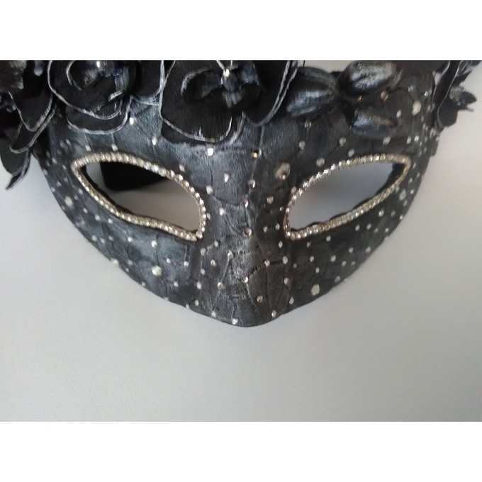 Masquerade mask woman with orhids, rhinestones, bird.