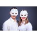 Couple's Ivory wedding masquerade mask with orhids, dragon scales, with silver glitter